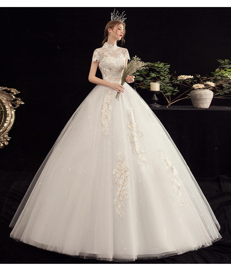 Wedding Dresses 2025High Neck Short Sleeve Appliques Lace Beading Pearl Sequins